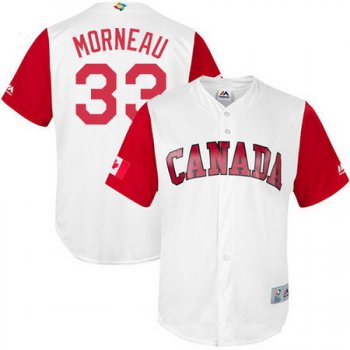 Men's Team Canada Baseball Majestic #33 Justin Morneau White 2017 World Baseball Classic Stitched Replica Jersey