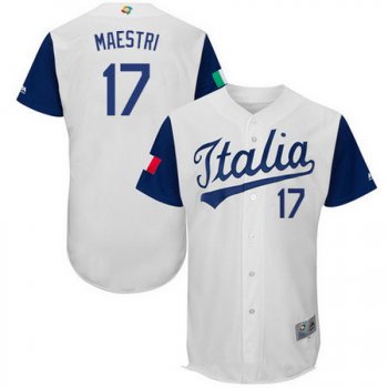 Men's Team Italy Baseball Majestic #17 Alex Maestri White 2017 World Baseball Classic Stitched Authentic Jersey