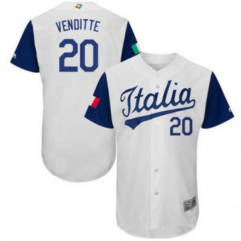Men's Team Italy Baseball Majestic #20 Pat Venditte White 2017 World Baseball Classic Stitched Authentic Jersey