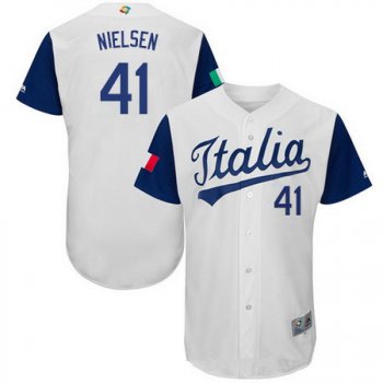 Men's Team Italy Baseball Majestic #41 Trey Nielsen White 2017 World Baseball Classic Stitched Authentic Jersey