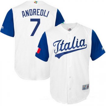 Men's Team Italy Baseball Majestic #7 John Andreoli White 2017 World Baseball Classic Stitched Replica Jersey
