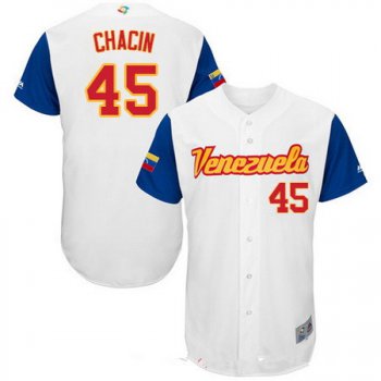 Men's Team Venezuela Baseball Majestic #45 Jhoulys Chacin White 2017 World Baseball Classic Stitched Authentic Jersey
