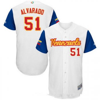 Men's Team Venezuela Baseball Majestic #51 Jose Alvarado White 2017 World Baseball Classic Stitched Authentic Jersey