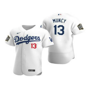 Men's Los Angeles Dodgers #13 Max Muncy White 2020 World Series Authentic Flex Nike Jersey