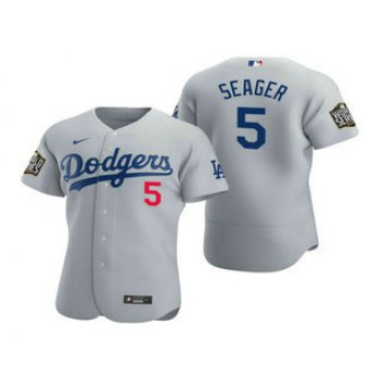 Men's Los Angeles Dodgers #5 Corey Seager Gray 2020 World Series Authentic Flex Nike Jersey