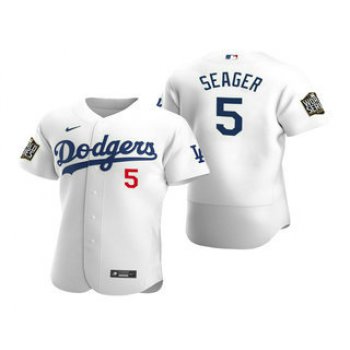 Men's Los Angeles Dodgers #5 Corey Seager White 2020 World Series Authentic Flex Nike Jersey