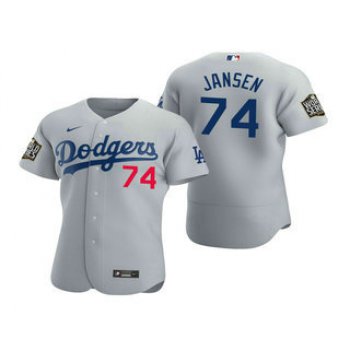 Men's Los Angeles Dodgers #74 Kenley Jansen Gray 2020 World Series Authentic Flex Nike Jersey