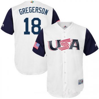 Men's Team USA Baseball Majestic #18 Luke Gregerson White 2017 World Baseball Classic Stitched Replica Jersey