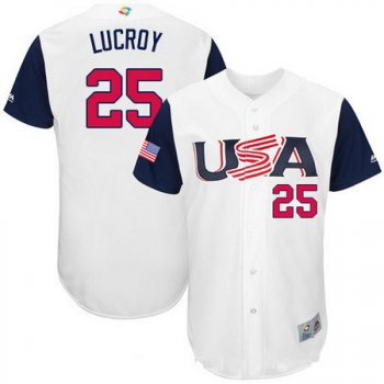 Men's Team USA Baseball Majestic #25 Jonathan Lucroy White 2017 World Baseball Classic Stitched Authentic Jersey