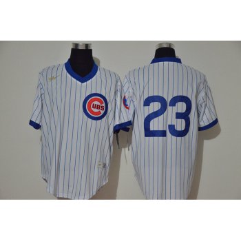Men's Chicago Cubs #23 Ryne Sandberg White Strip Home Cooperstown Stitched Nike MLB Jersey