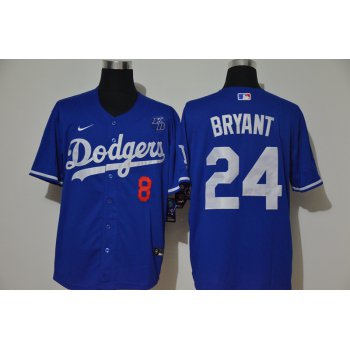 Men's Los Angeles Dodgers #24 Kobe Bryant Blue KB Patch Stitched MLB Cool Base Nike Jersey With front Number 8