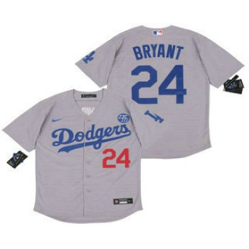 Men's Los Angeles Dodgers #24 Kobe Bryant Grey KB Patch Stitched MLB Cool Base Nike Jersey