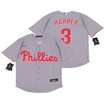 Men's Philadelphia Phillies #3 Bryce Harper Gray Stitched MLB Cool Base Nike Jersey