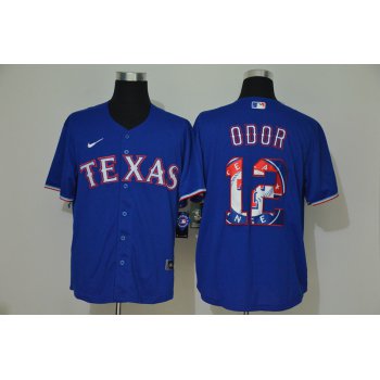 Men's Texas Rangers #12 Rougned Odor Blue Team Logo Stitched MLB Cool Base Nike Jersey