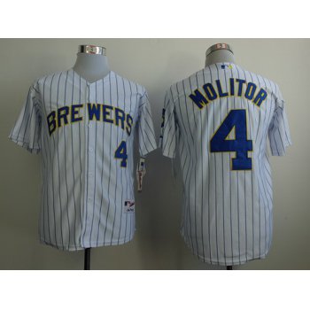 Milwaukee Brewers #4 Paul Molitor White Pinstripe Jersey