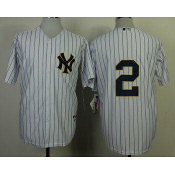 New York Yankees #2 Derek Jeter White With Navy Blue Jersey