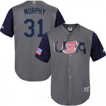 Men's Team USA Baseball Majestic #31 Daniel Murphy Gray 2017 World Baseball Classic Stitched Replica Jersey