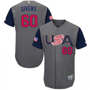 Men's Team USA Baseball Majestic #60 Mychal Givens Gray 2017 World Baseball Classic Stitched Authentic Jersey