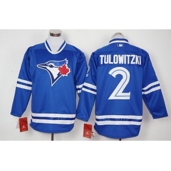 Men's Toronto Blue Jays #2 Troy Tulowitzki Blue Alternate Long Sleeve Baseball Jersey