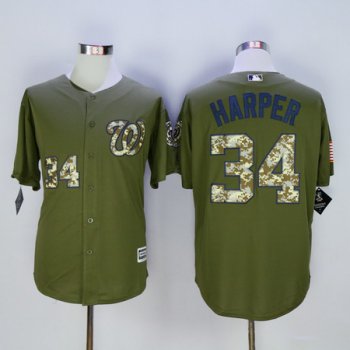 Men's Washington Nationals #34 Bryce Harper Green Salute to Service Cool Base Baseball Jersey