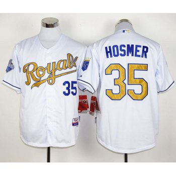 Royals #35 Eric Hosmer White 2015 World Series Champions Gold Program Stitched MLB Jersey