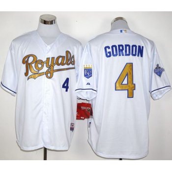 Royals #4 Alex Gordon White 2015 World Series Champions Gold Program Stitched MLB Jersey
