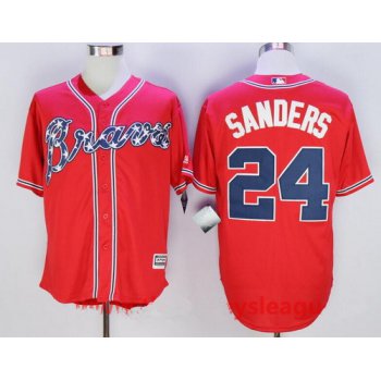 Men's Atlanta Braves #24 Deion Sanders Retired Red Stitched MLB Majestic Cool Base Jersey