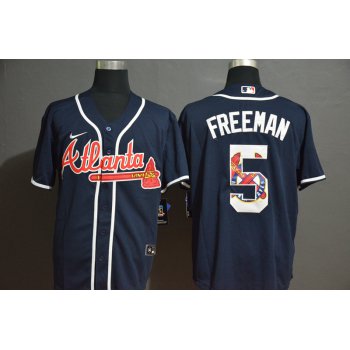 Men's Atlanta Braves #5 Freddie Freeman Navy Blue Team Logo Stitched MLB Cool Base Nike Jersey