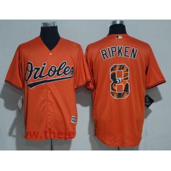 Men's Baltimore Orioles #8 Cal Ripken Retired Orange Team Logo Ornamented Stitched MLB Majestic Cool Base Jersey