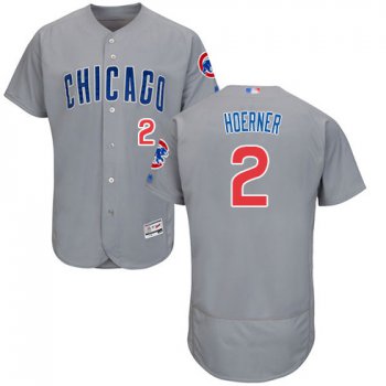 Men's Chicago Cubs #2 Nico Hoerner Grey Road Baseball Flex Base Jersey