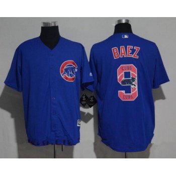 Men's Chicago Cubs #9 Javier Baez Royal Blue Team Logo Ornamented Stitched MLB Majestic Cool Base Jersey