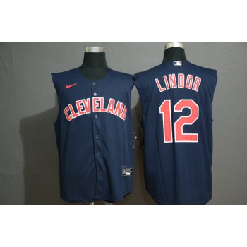 Men's Cleveland Indians #12 Francisco Lindor Navy Blue 2020 Cool and Refreshing Sleeveless Fan Stitched MLB Nike Jersey