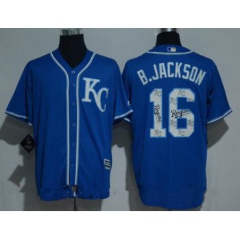 Men's Kansas City Royals #16 Bo Jackson Retired Royal Blue Team Logo Ornamented Stitched MLB Majestic Cool Base Jersey