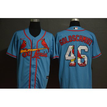 Men's St. Louis Cardinals #46 Paul Goldschmidt Light Blue White Team Logo Stitched MLB Cool Base Nike Jersey