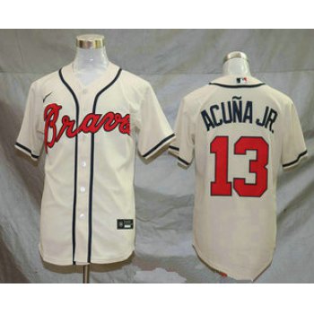 Men's Atlanta Braves #13 Ronald Acuna Jr. Cream Stitched MLB Cool Base Nike Jersey