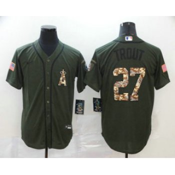 Men's Los Angeles Angels #27 Mike Trout Green Salute To Service Stitched MLB Cool Base Nike Jersey