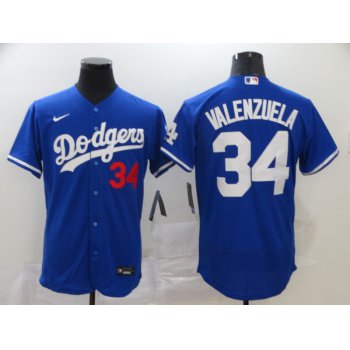 Men's Los Angeles Dodgers #34 Fernando Valenzuela Blue Stitched MLB Flex Base Nike Jersey