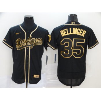 Men's Los Angeles Dodgers #35 Cody Bellinger Black With Gold Stitched MLB Flex Base Nike Jersey