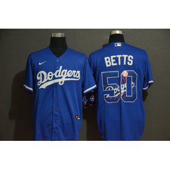 Men's Los Angeles Dodgers #50 Mookie Betts Blue Team Logo Stitched MLB Cool Base Nike Jersey