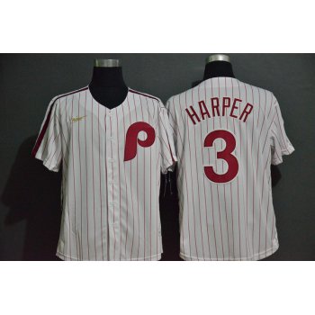 Men's Philadelphia Phillies #3 Bryce Harper White Pinstripe Cool Base Cooperstown Collection Nike Jersey