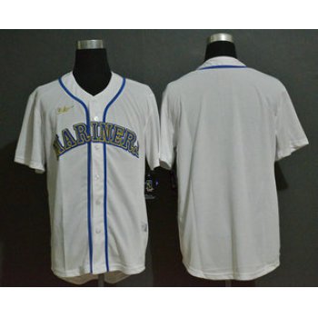 Men's Seattle Mariners Blank White Throwback Cooperstown Stitched MLB Cool Base Nike Jersey