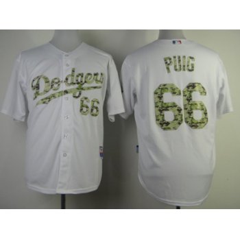 Los Angeles Dodgers #66 Yasiel Puig White With Camo Jersey