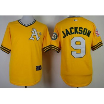 Oakland Athletics #9 Reggie Jackson 1968 Yellow Throwback Jersey