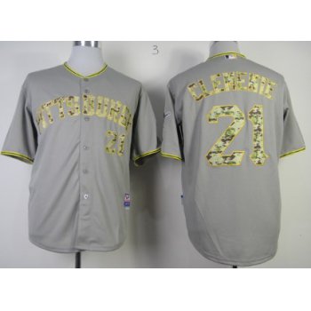 Pittsburgh Pirates #21 Roberto Clemente Gray With Camo Jersey
