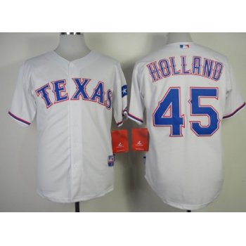 Texas Rangers #45 Derek Holland 2014 White Jersey