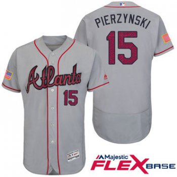 Men's Atlanta Braves #15 A.J. Pierzynski Gray Stars & Stripes Fashion Independence Day Stitched MLB Majestic Flex Base Jersey