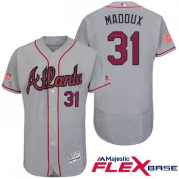 Men's Atlanta Braves #31 Greg Maddux Gray Stars & Stripes Fashion Independence Day Stitched MLB Majestic Flex Base Jersey