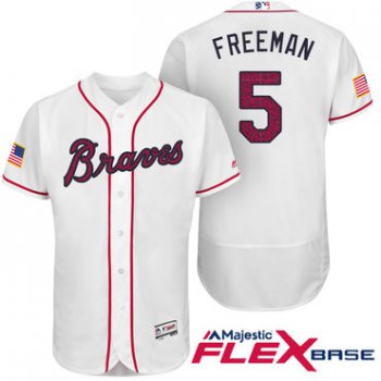 Men's Atlanta Braves #5 Freddie Freeman White Stars & Stripes Fashion Independence Day Stitched MLB Majestic Flex Base Jersey