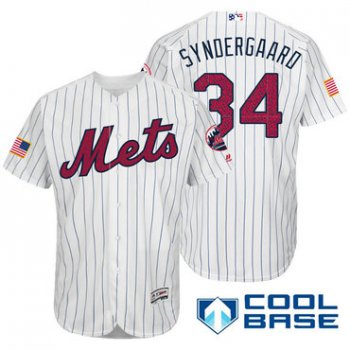 Men's New York Mets #34 Noah Syndergaard White Stars & Stripes Fashion Independence Day Stitched MLB Majestic Cool Base Jersey