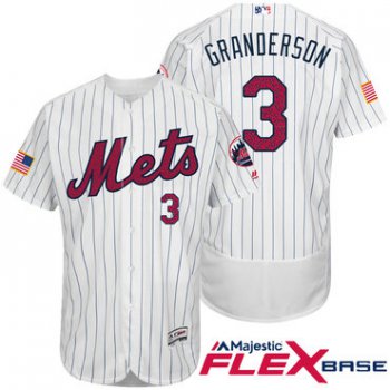 Men's New York Mets #3 Curtis Granderson White Stars & Stripes Fashion Independence Day Stitched MLB Majestic Flex Base Jersey